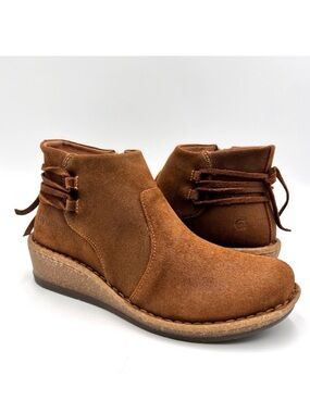 Born Viana Leather Wedge Bootie Brown Distressed Suede Size 9